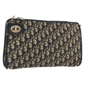 Christian Dior Trotter Canvas Shoulder Bag Navy Gold Auth 174529