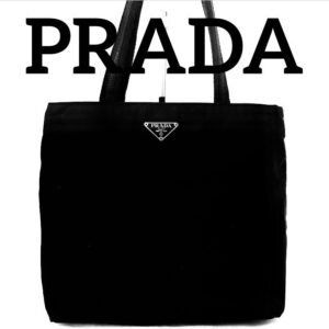 DDP PRADA Black Nylon Shoulder bag Tote Bag  Triangle logo leather  Authentic