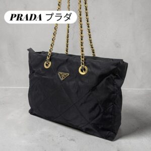 PRADA shoulder bag quilting chain gold black