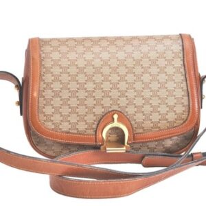 Authentic CELINE Macadam Blason Shoulder Cross Body Bag PVC Leather Beige 247AA