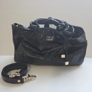 See By Chloé Black Tote Bag Detachable Strap Gold Hardware Logo Accent