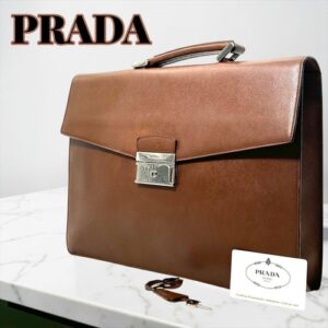PRADA Leather Business Bag Auth Brown Women Italy 132802