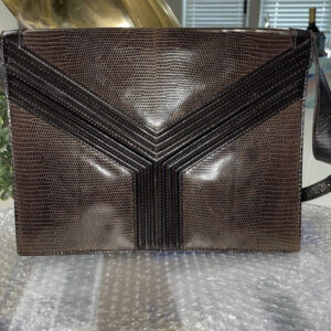 Saint Laurent / YSL Brown Logo Embossed Crossbody Bag Gold Hardware Magnetic