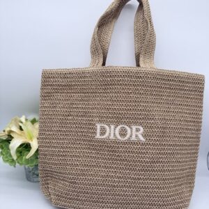 Dior Beauty GWP Beige Straw Tote Bag 17” * 13” * 4”