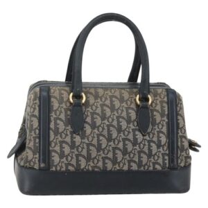 Christian Dior Trotter Canvas Hand Bag Navy Gold Auth gh760