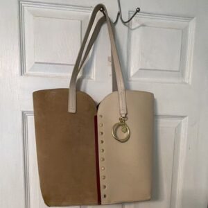 See By Chloé Colorblock Beige/Brown Tote Bag Studded Bag Charm Gold Hardware