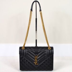 YSL Saint Laurent Envelope Black Triquilt Leather Shoulder Bag Handbag Purse