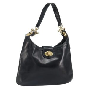 CELINE Shoulder Bag Leather Black Gold Auth SW1942