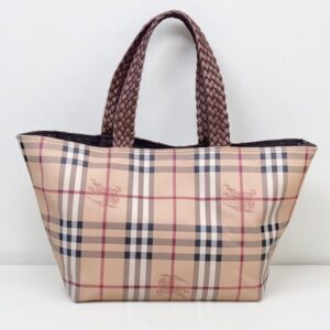 Vintage Burberry Haymarket Check Tote Bag with Braided Calf Leather Handles