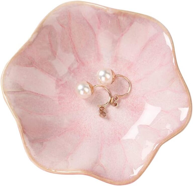 Ceramic jewelry dish, jewelry tray key tray,small ring dish holder Jewelry Plate trinket tray catchall tray nightstand decor for table room decor (Pink, 4.3 Inches)