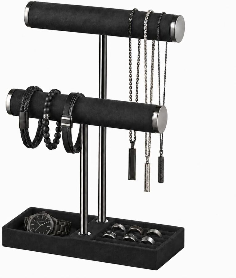 bussdis 2 Tier Bracelet Holder Display – Detachable T Bar Black Velvet Bracelet Holder, Jewelry Holder Organizer for Bracelet, Necklace, Earrings, Rings