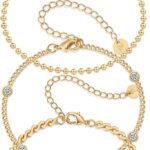 PAVOI 14K Gold Plated Station Serpentine Ball Beaded Chain Bracelet Trio Pack | 3-Piece Jewelry Set with Cubic Zirconia Beads, 6 Inches, Yellow Gold, Cubic Zirconia