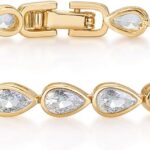 PAVOI 14K-18K Gold Plated Simulated Diamonds Bezel Set Tennis Bracelets for Women – Cubic Zirconia Stones Trillion Trinity Radiant Cut Round Pear Heart Statement Bride Gold Bracelet Stack – Sizes