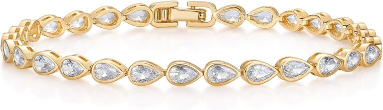 PAVOI 14K-18K Gold Plated Simulated Diamonds Bezel Set Tennis Bracelets for Women – Cubic Zirconia Stones Trillion Trinity Radiant Cut Round Pear Heart Statement Bride Gold Bracelet Stack – Sizes
