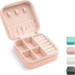 Mini Jewelry Travel Case,Small Travel Jewelry Organizer, Portable Jewelry Box Travel Mini Storage Organizer Portable Display Storage Box For Rings Earrings Necklaces Gifts (Pink)