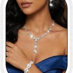 Unicra Rhinestone Bride Wedding Jewelry Sets Bridal Necklace Bracelet Earrings Set Prom Costume Jewelry for Women and Brides, Free Size, Metal, Crystal