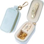 FCGOD Velvet Mini Travel Jewelry Case – 2-in-1 Ring Holder Keychain for Women, Portable Clutch Organizer for Earrings/Necklace, Wedding Party & Vacation Daily Storage Bag Gift Her (Blue)