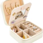 KElofoN Travel jewelry case Travel jewelry box Travel Jewelry Organizer Small Jewelry Organizer Box Gift for Girls Women with Mirror(White)