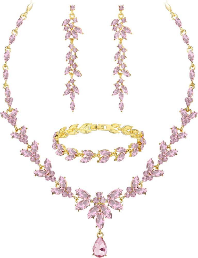 Wedding Jewelry Sets for Bride Bridesmaid Bridal Jewelry Set for Women Wedding Crystal Necklace Earrings Bracelet Set for Party Prom Jewelry