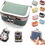 Genuine Leather Mini Jewelry Box for Women, Travel Jewelry Case & Coin Purse with Kiss Lock, Portable Jewelry Organizer for Earrings, Rings, Necklace, Bracelet, Ideal Gift for Her (Green)