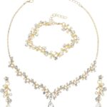 Rhinestone Wedding Jewelry Sets for Bridal Women Crystal Necklace Bracelet Earrings Set Prom Jewelry Set for Brides