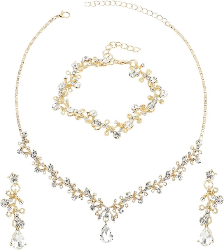Rhinestone Wedding Jewelry Sets for Bridal Women Crystal Necklace Bracelet Earrings Set Prom Jewelry Set for Brides