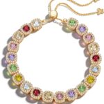 7 Colors 7 Blessings Swarovski Crystals Adjustable Slider Gold Plated Bracelet for Women, Birthday Gifts for Women Anniversary Jewelry Gift Christmas Day Mothers Day Gift for Mom Wife