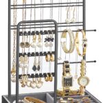 SONGMICS Jewelry Holder, Jewelry Organizer, Jewelry Display Stand with Metal Frame, Ink Black UJJS021B01