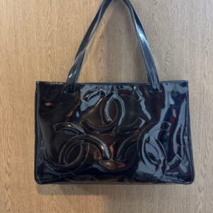 Chanel Triple Coco Shoulder Bag Enamel Leather Black