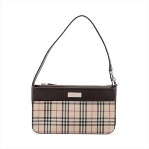 Authentic BURBERRY Check Canvas Shoulder Bag Brown  WS15713