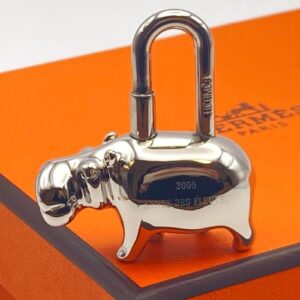 HERMES Cadena Padlock Hippopotamus 2005 Silver Lock Bag Charm 37.4g