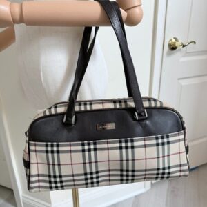 AUTHENTIC Burberry Shoulder Bag Nova Check Beige Brown Canvas Leather