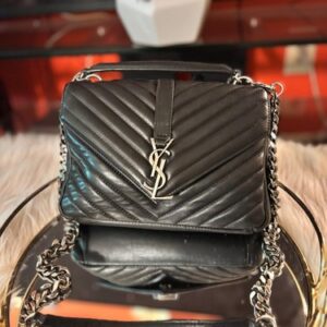 Saint Laurent Black Quilted Shoulder Bag w/ Chain Strap Silver Hardware