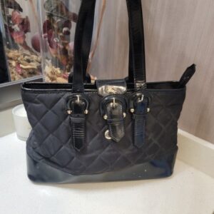 Burberry Black Nylon Quilted Tote Bag Good Condition Auth 21x36x12.5 cm