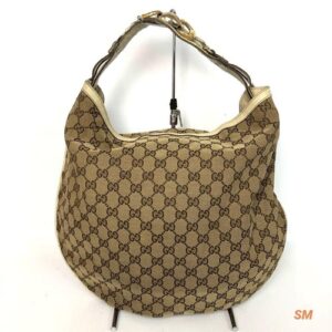 GUCCI One Shoulder Bag GG Canvas Leather Beige Authentic From Japan