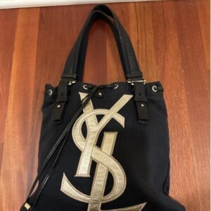 Authentic Yves Saint Laurent Tote Bag/Handbag Black Canvas YSL