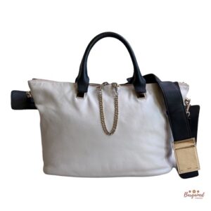 Authentic CHLOE Black/Natural Leather Two-Tone Medium Baylee Tote Bag