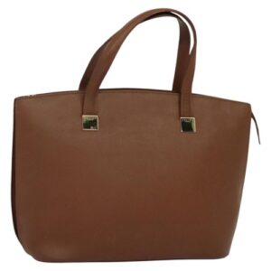 CELINE Hand Bag Leather Brown Gold Auth bs25822