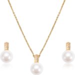 Classic Pearl Jewelry Set for Women – Elegant Pearl Necklace and Earrings Set with 14K Gold Plated Silver Chain Jewelry Perfect as Special Occasion Gift