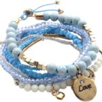 Caiyao Boho Stackable Bead Bracelets Bohemian Multilayer Stretch Bracelets Multicolor Love Pendant Bangles Bracelet Stretch Bangles Multilayer Stacking Bracelet Fashion Jewelry, 8 inch, Metal Resin