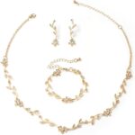 Hapibuy Crystal Necklace Earrings Bracelet Bridal Wedding Jewelry Set Rhinestone Choker Necklace For Brides Bridesmaid