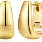 Small Chunky Hoop Earrings for Women 14k Real Gold Plated 925 Sterling Silver Post Oval Hoop Earrings Hypoallergenic Thick Huggie Hoops Earrings Jewelry Gifts for Women