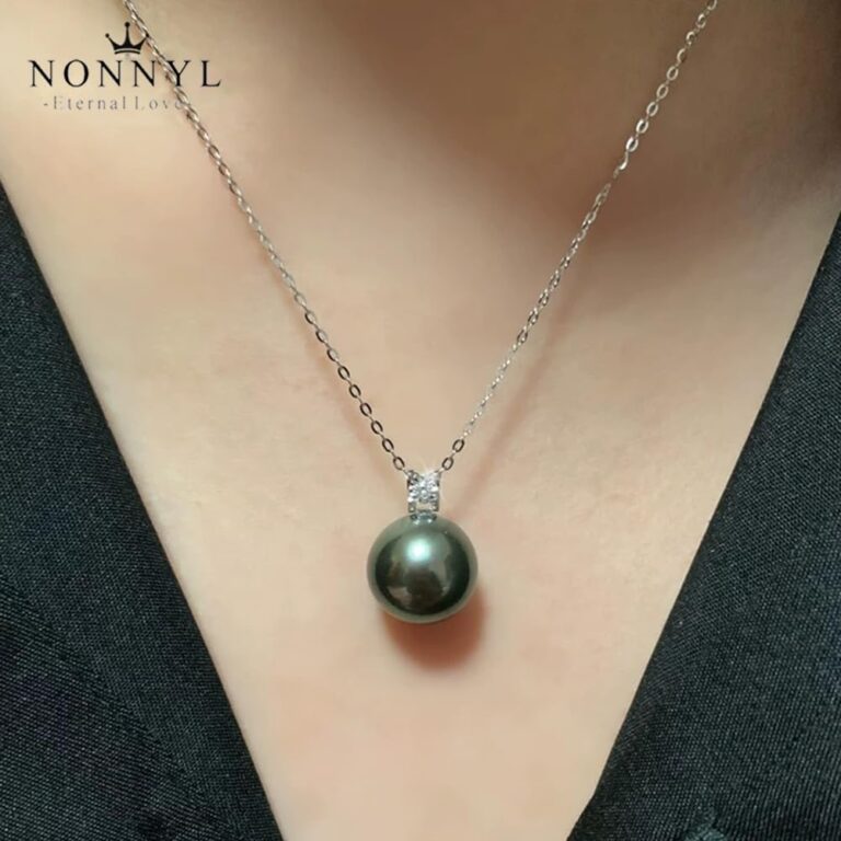 NONNYL Gifts for Women-Tahitian Black-Pearl-Necklace-Gift for Wife Wedding Birthday Anniversary-Mom Girlfriend Her Mothers Day Valentines Day Christmas 18K Gold Plated Sterling Silver Moissanite Pearl