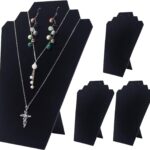 Coward 4Pcs/Set Black Necklace Earring Jewelry Set Display Stand, Foldable Black Velvet Necklace Bust Easel Chain Necklace Holder Organizer Rack for Home or Store Show