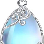 925 Sterling Silver Moonstone Necklace Filigree Teardrop Pendant Necklace Jewelry for Women Girls