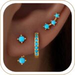 Trendy Small Earrings Stack for Women, 3 Pairs Gold Plated Hypoallergenic Dainty Cute Stud Huggie Jacket Set, Women Fashion Accessories Holiday Birthstone Western Jewelry Christmas Gifts