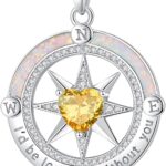 FANCIME Compass Necklace for Women Sterling Silver Compass Jewelry Opal Pendant Fine Jewelry Gemstone Birthday Mothers Day Gifts for Wife Women Her
