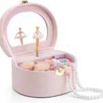 VLANDO Musical Jewelry Box for Girls – Valentines Day Gifts for Daughter Kids – Birthday for Girls Ages 4 5 6 7 8-12 Year Old – Kid Music Box with Ballerina for Birthday Bedroom Decor – Light Pink