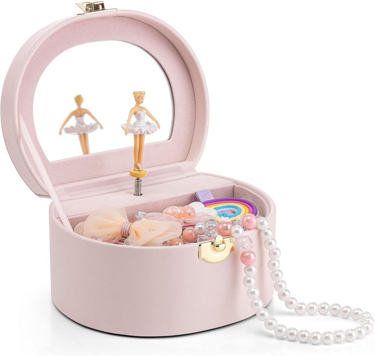 VLANDO Musical Jewelry Box for Girls – Valentines Day Gifts for Daughter Kids – Birthday for Girls Ages 4 5 6 7 8-12 Year Old – Kid Music Box with Ballerina for Birthday Bedroom Decor – Light Pink