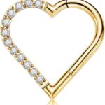 FINE4U Heart Daith Piercing Jewelry 16G 8mm 10mm Left Right Ear – ASTM F136 Titanium Clicker Daith Earrings